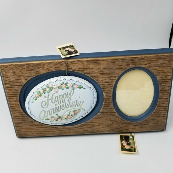 Ceramic Photo Frame Easel Green Brown Happy Anniversary Gift NEW - Picture 3 of 5